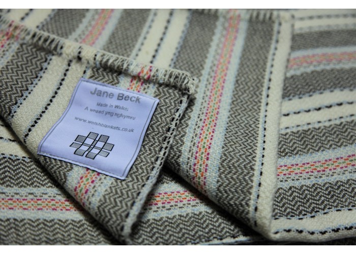  Replica pattern Welsh blanket . Grey chevrons from Tregaron CPN74
